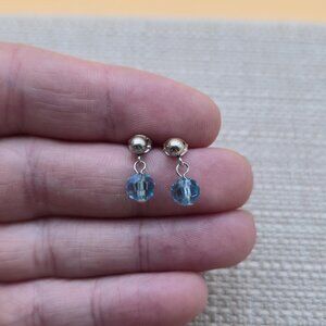 Sterling Silver Small Blue Crystal Dangle Earrings A5849